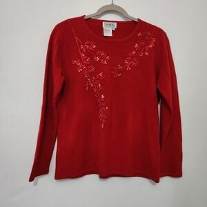 ​Red Sequin Embroidered Holiday Sweater Medium Christmas Party Duvet Novelty